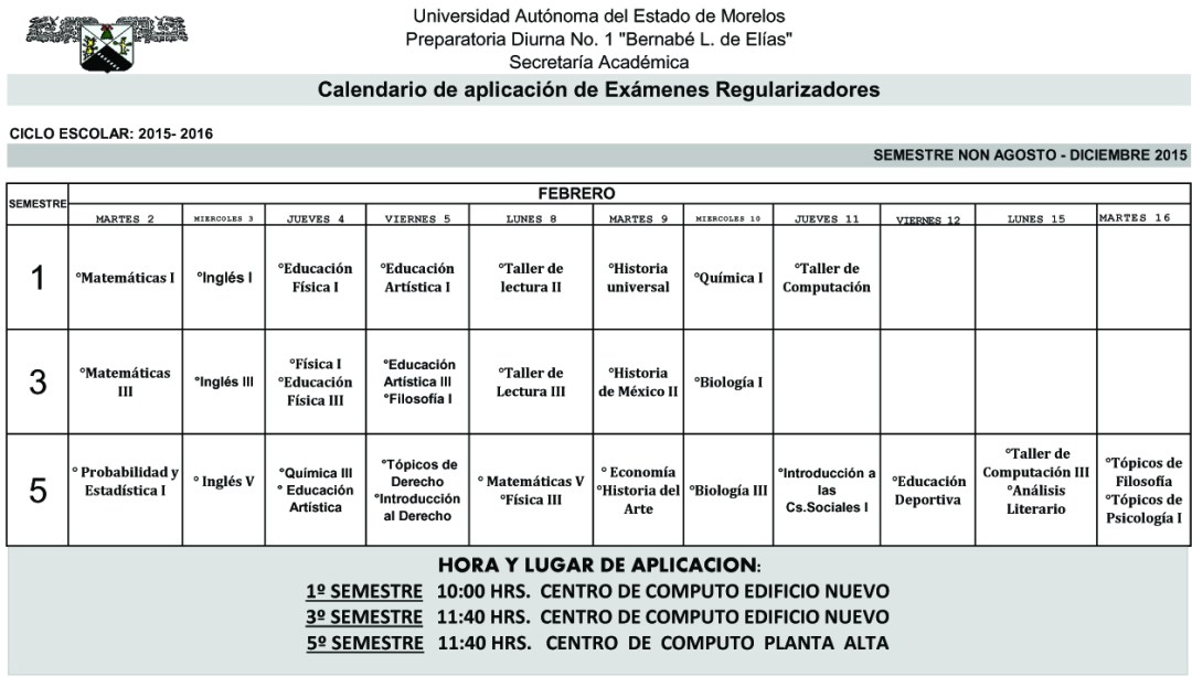 CALENDARIO EXAMENES REGULARIZADORES ENE 20161 copia