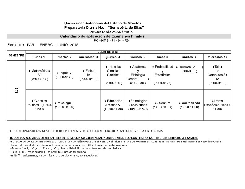 CALENDARIO EXAM. FINALES 3-¦ A+æOS PAR ENERO-JUNIO  2015