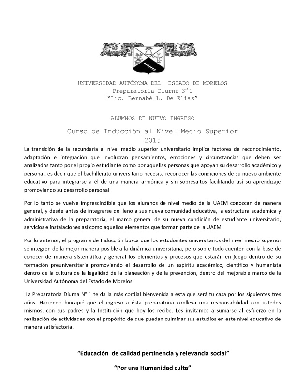 bienvenida alumnos nuevo ingreso