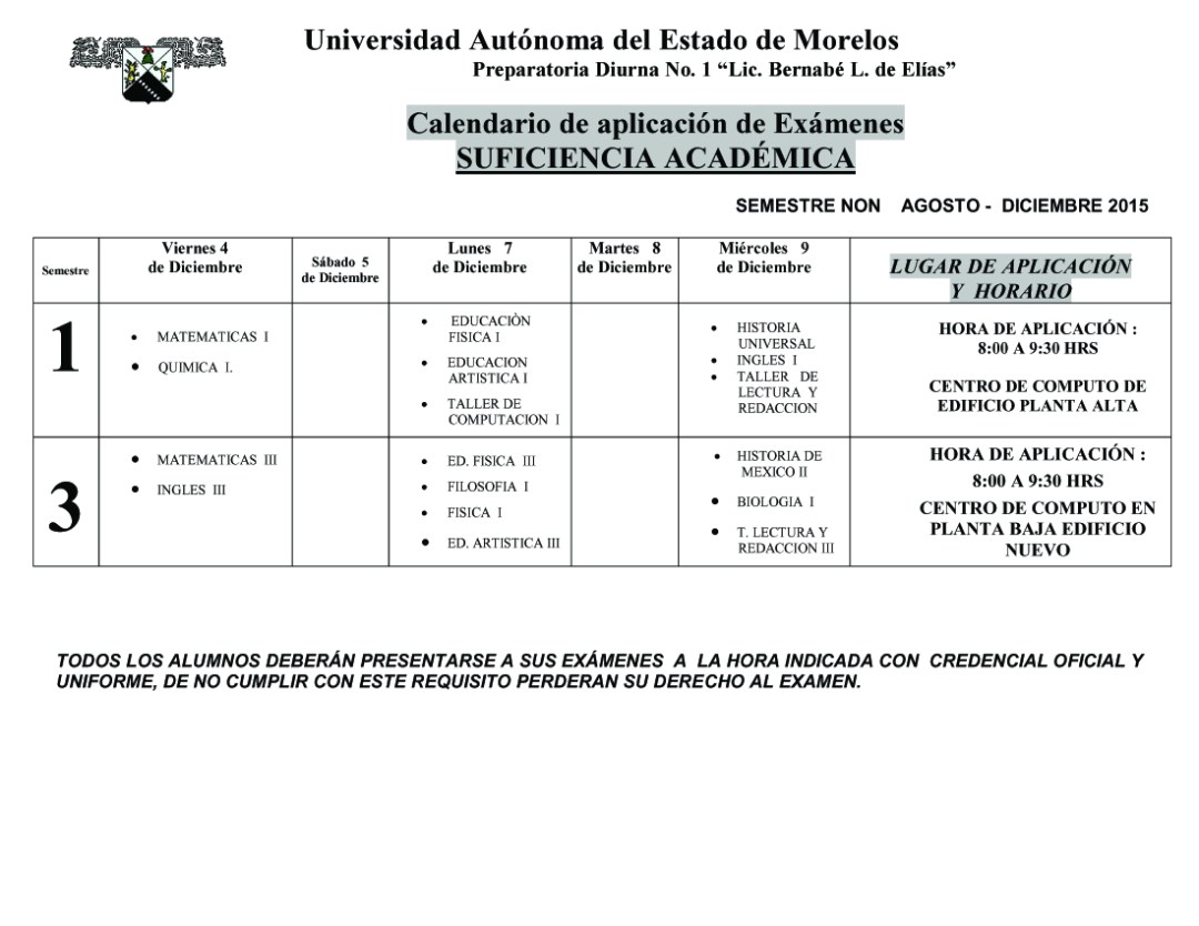 CALENDARIO EXAMENES  SUFICIENCIA ACADEMICA -CON HORARIOS1
