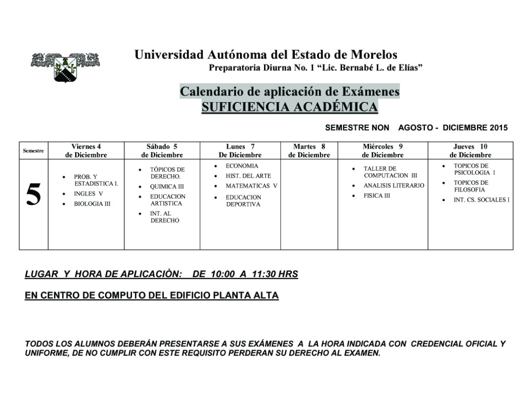 CALENDARIO EXAMENES  SUFICIENCIA ACADEMICA -CON HORARIOS2